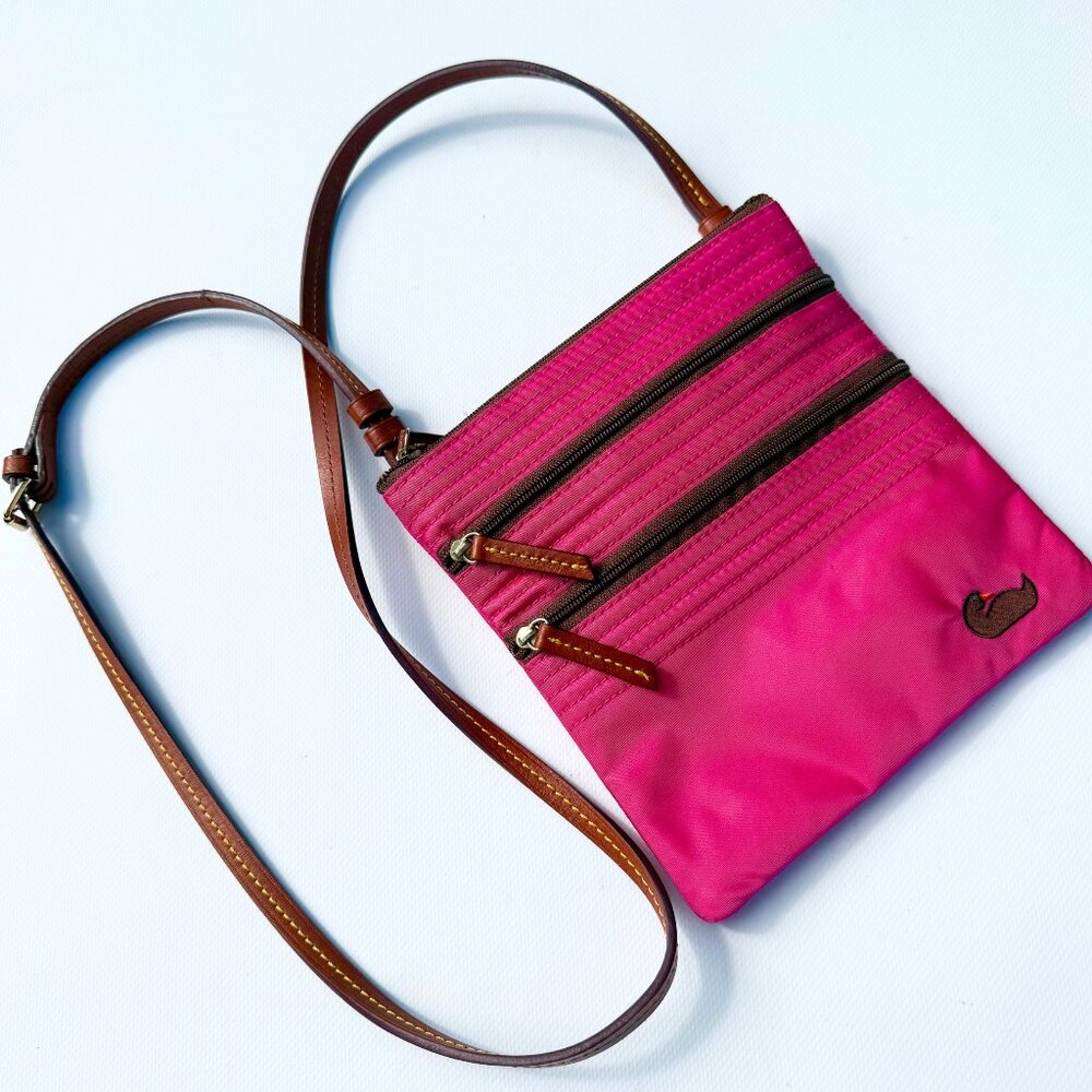 Vintage Dooney & Bourke North South Triple Zip Crossbody – Pink Nylon